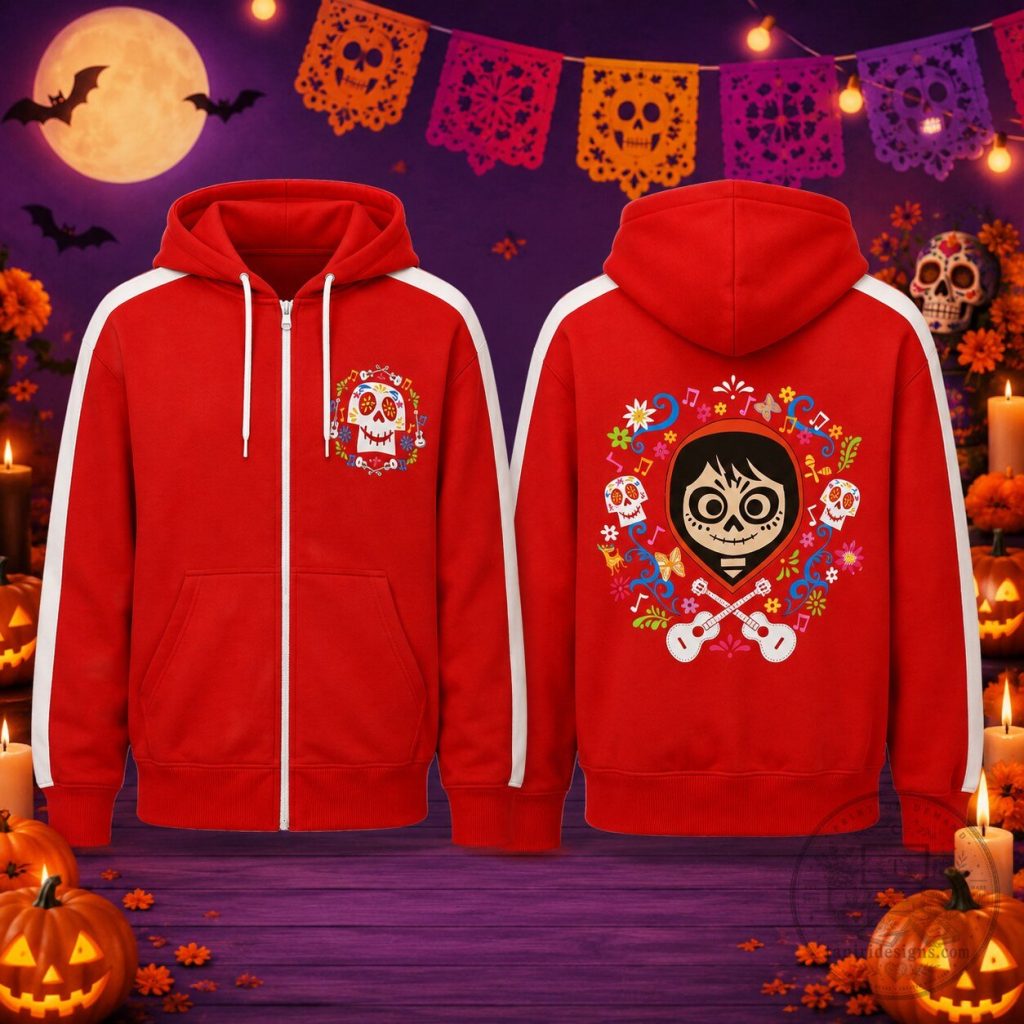 Disney Pixar Coco Miguel Sugar Skull Red Zip Up Hoodie Disney Pixar Coco Miguel Sugar Skull Red Zip Up Hoodie
