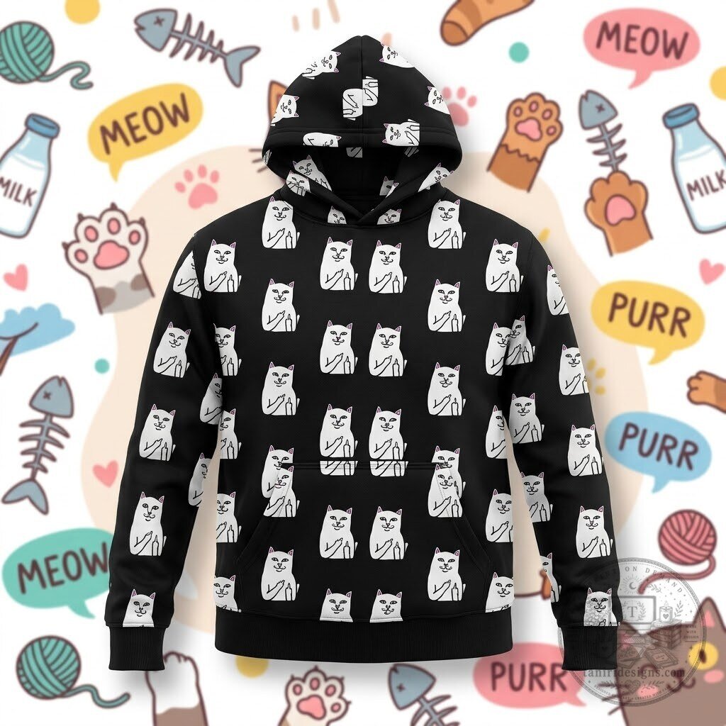 Middle Finger Cat All Over Print Pullover Hoodie 4 Middle Finger Cat All Over Print Pullover Hoodie