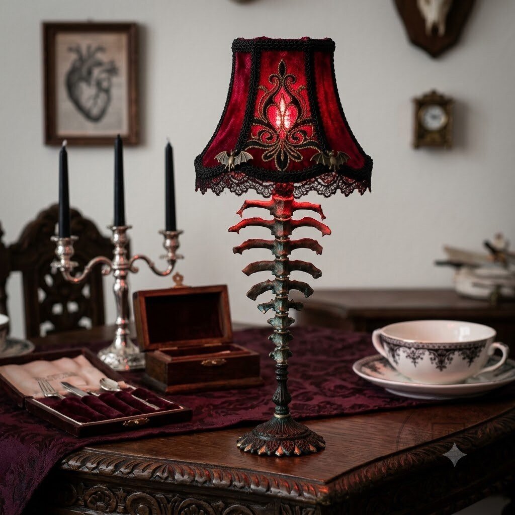 Dark Victorian Skeleton Gothic Spine Table Lamp